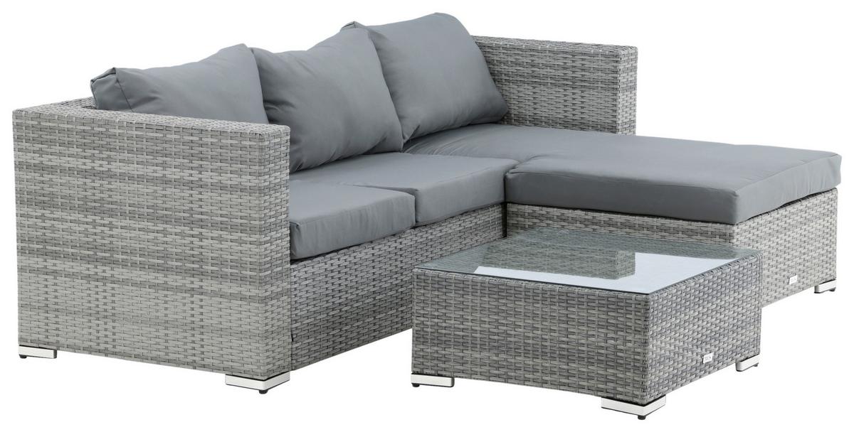 Loungegarnitur 2-Tlg Rotterdam Metall/Kunststoff/Glas +kissen - Grau, KONVENTIONELL, Glas/Kunststoff - Gardenson