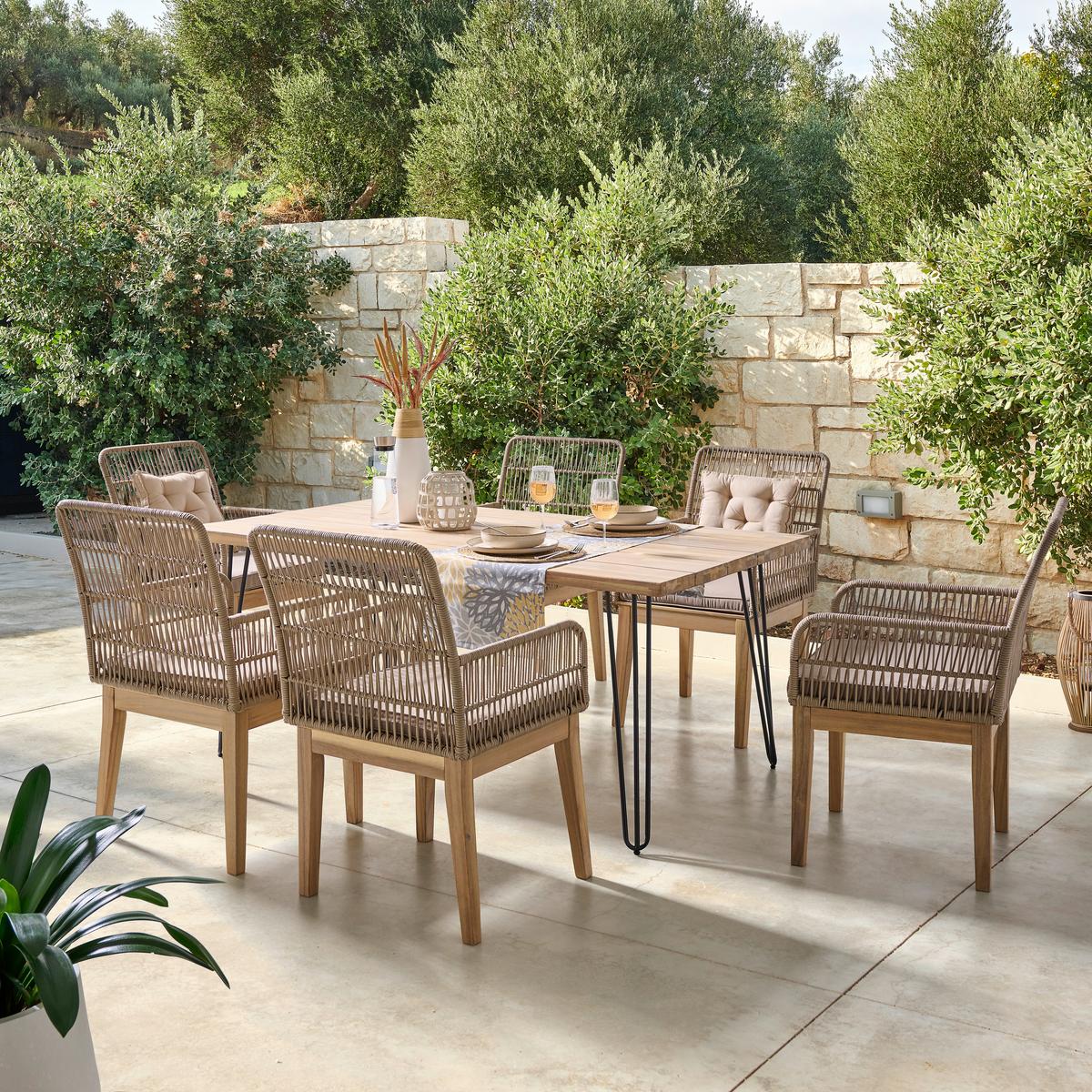 Gartenstuhl Bergen Aus Holz/Kunststoff/Textil - Hellbraun/Hellgrau, MODERN, Holz/Kunststoff (58/92/67cm) - Beldano