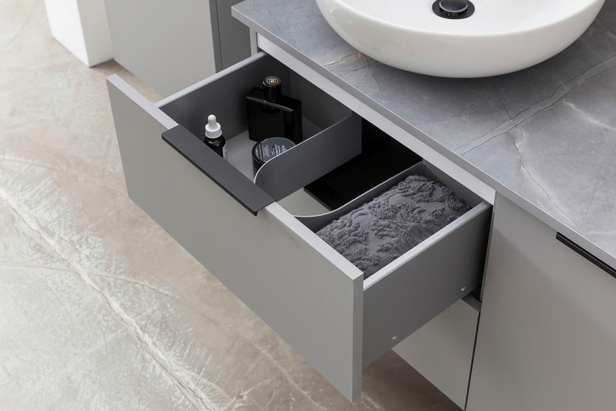 Waschbecken Mit Unterschrank Alessio B: 92,3 Cm Grau - Platinfarben/Weiß Hochglanz, MODERN, Keramik/Holzwerkstoff (92,3cm) - MID.YOU