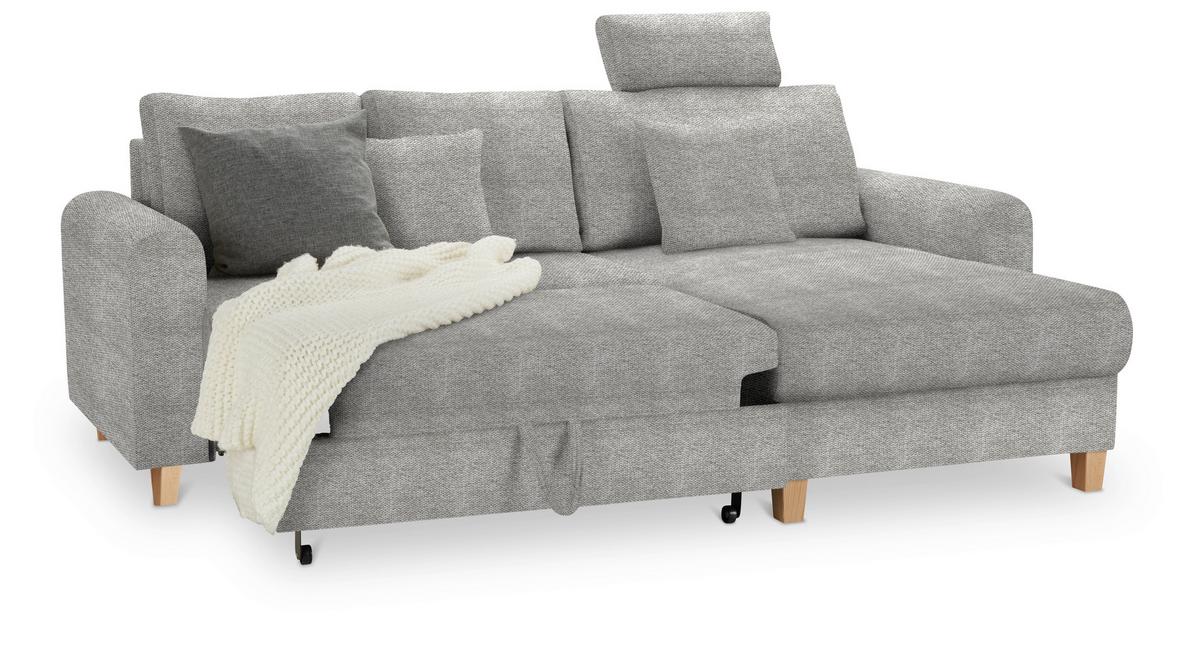Rohová sedačka LILLE, obojstranná, svetlosivý velúr - svetlohnedá/svetlosivá, Modern, drevo/textil (232/110/156cm) - Mömax