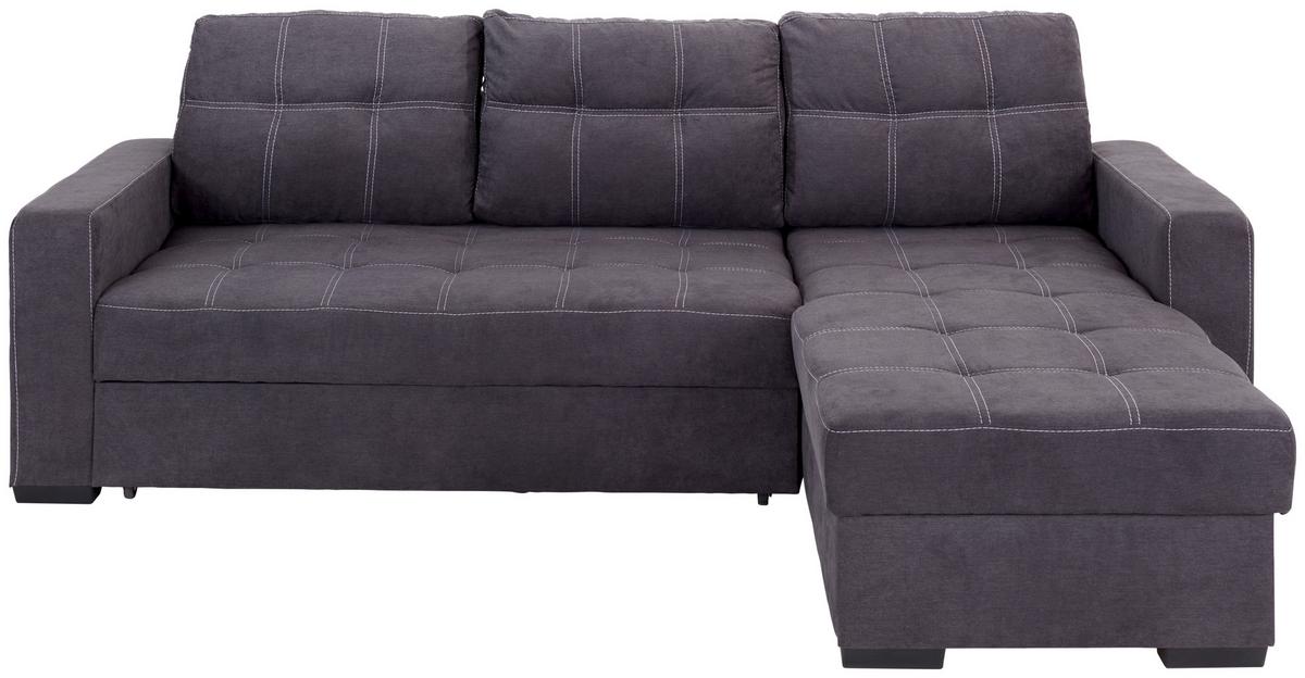 Ecksofa mit Schlaffunktion & Bettkasten Mediolan Dunkelgrau - Dunkelgrau/Schwarz, Design, Textil (240/160cm) - Ondega
