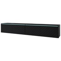 TV-Lowboard B: 180 cm Schwarz mit Fischgräte und Beleuchtung - Schwarz/Grau, Basics, Holzwerkstoff (180/30/33cm) - P & B