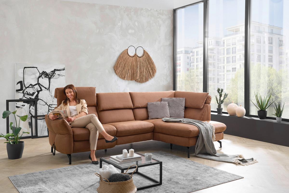 Ecksofa Henriette Cognac 274x160 cm - Cognac/Beige, MODERN, Textil (274/160cm)