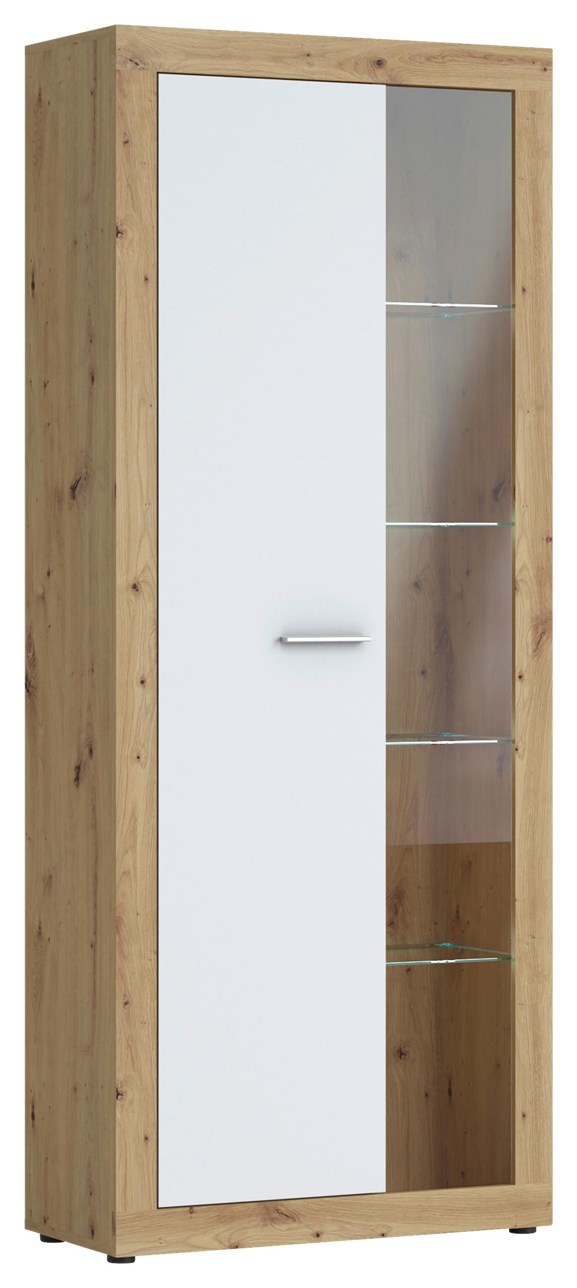 Vitrine Brilon Eiche Artisan, Weiß B: 78 cm