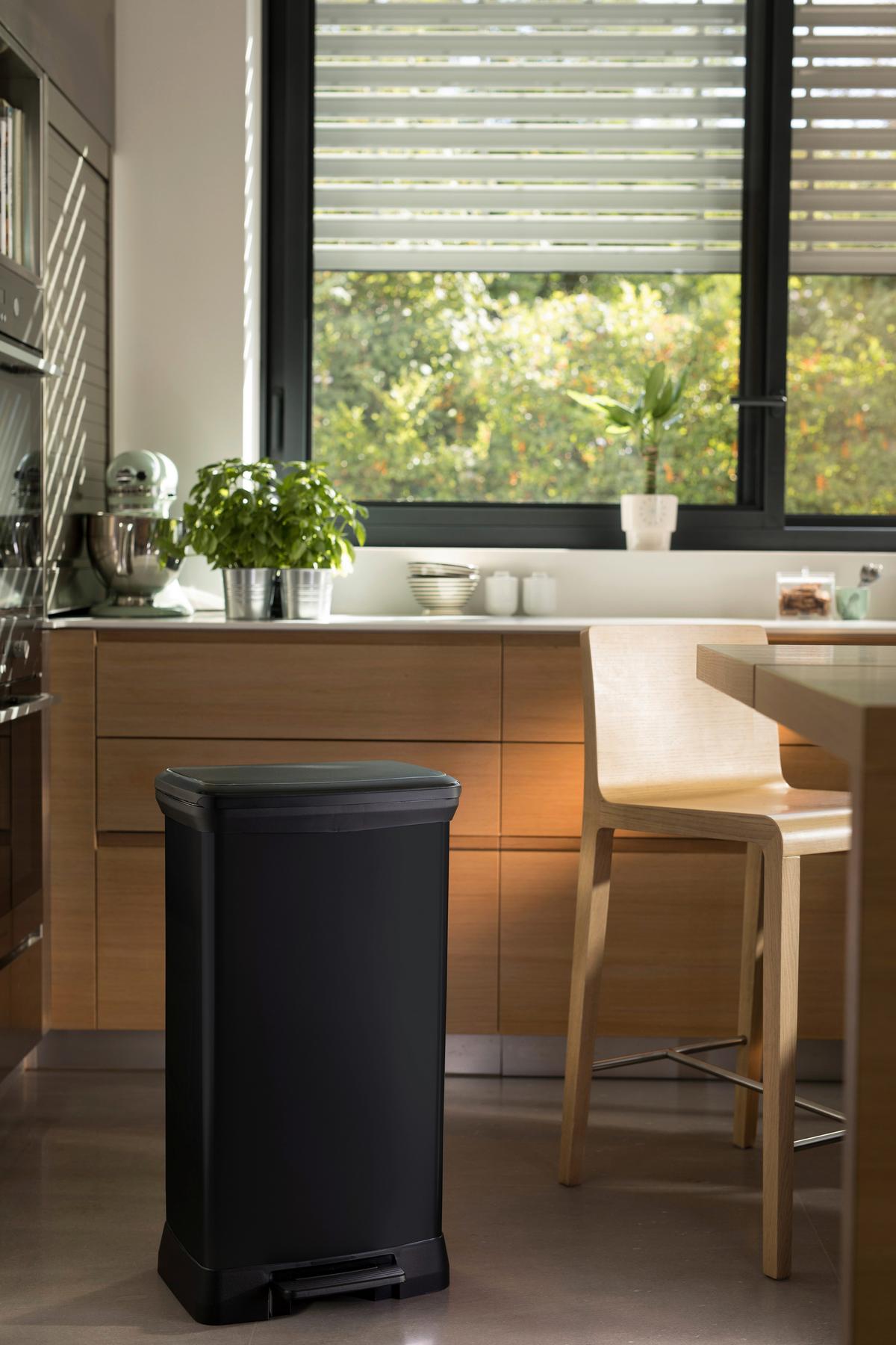 Mülleimer Deco Mit Deckel 50 L Kunststoff Schwarz - Schwarz, Basics, Kunststoff (36,0/81,1/44,0cm) - Keter