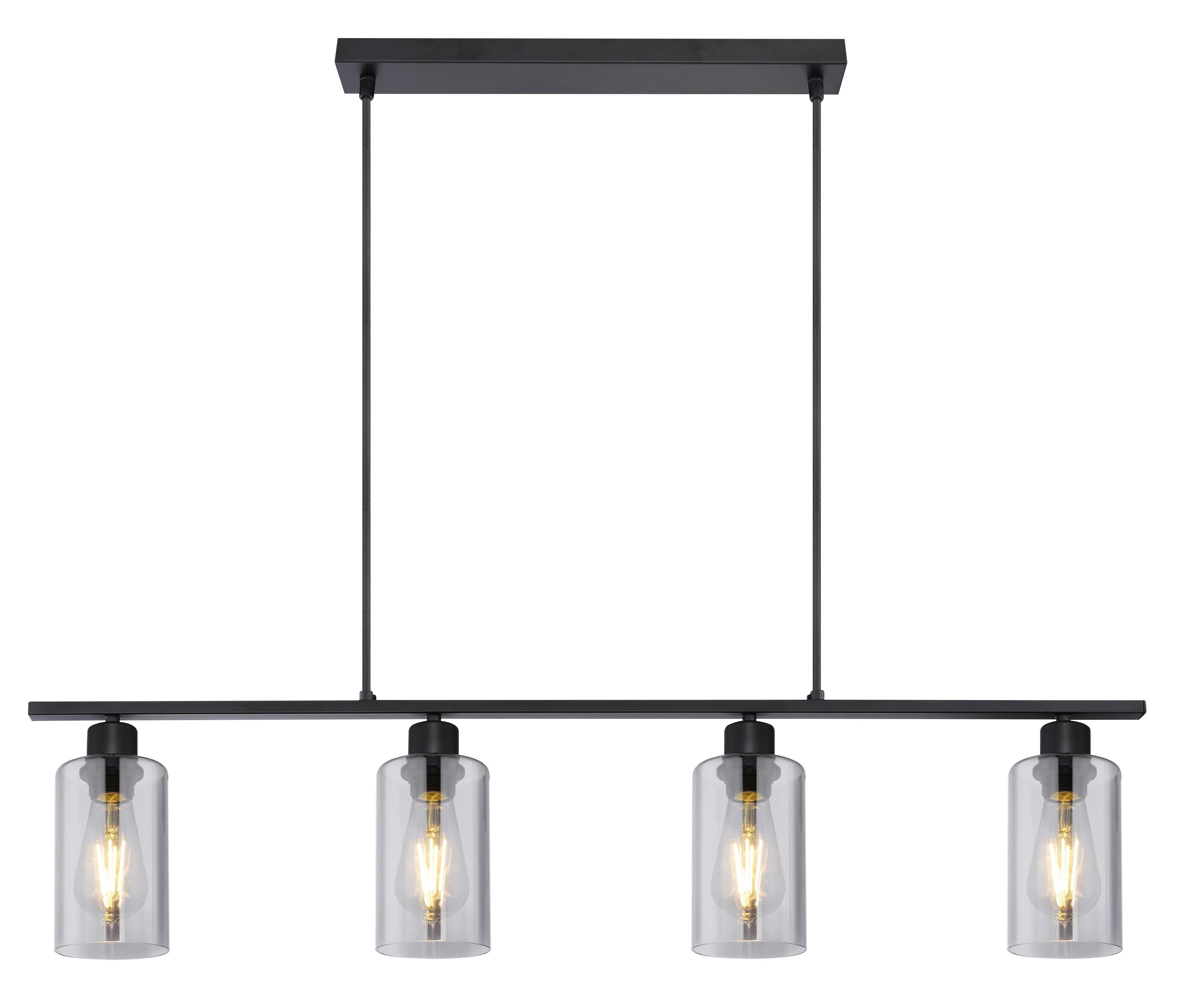 Hängeleuchte Hadera H: 120 cm 4-Flammig, Rauchglas - Schwarz, Basics, Glas/Metall (98/10/120cm) - Globo
