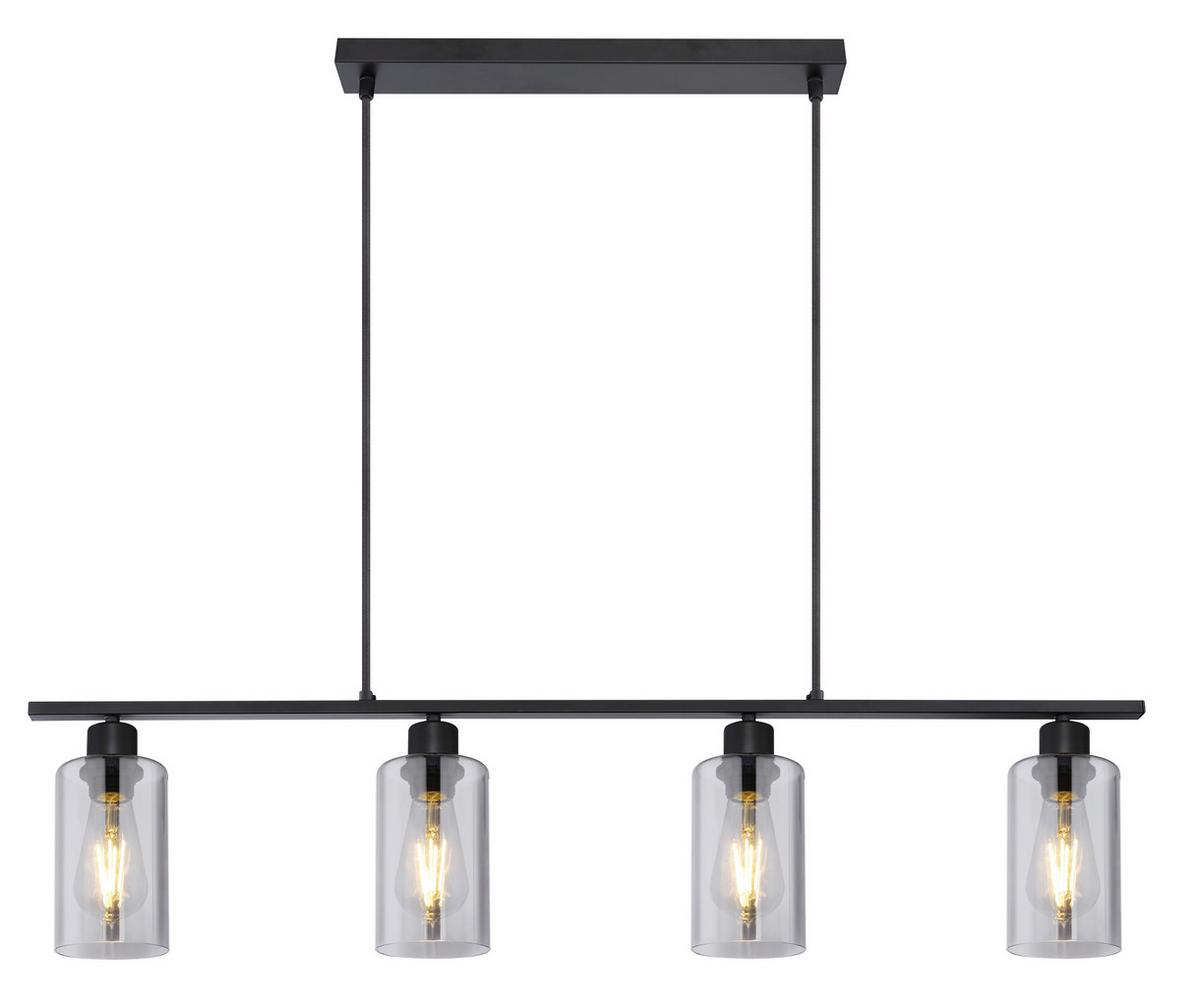 Hängeleuchte Hadera H: 120 cm 4-Flammig, Rauchglas - Schwarz, Basics, Glas/Metall (98/10/120cm) - Globo