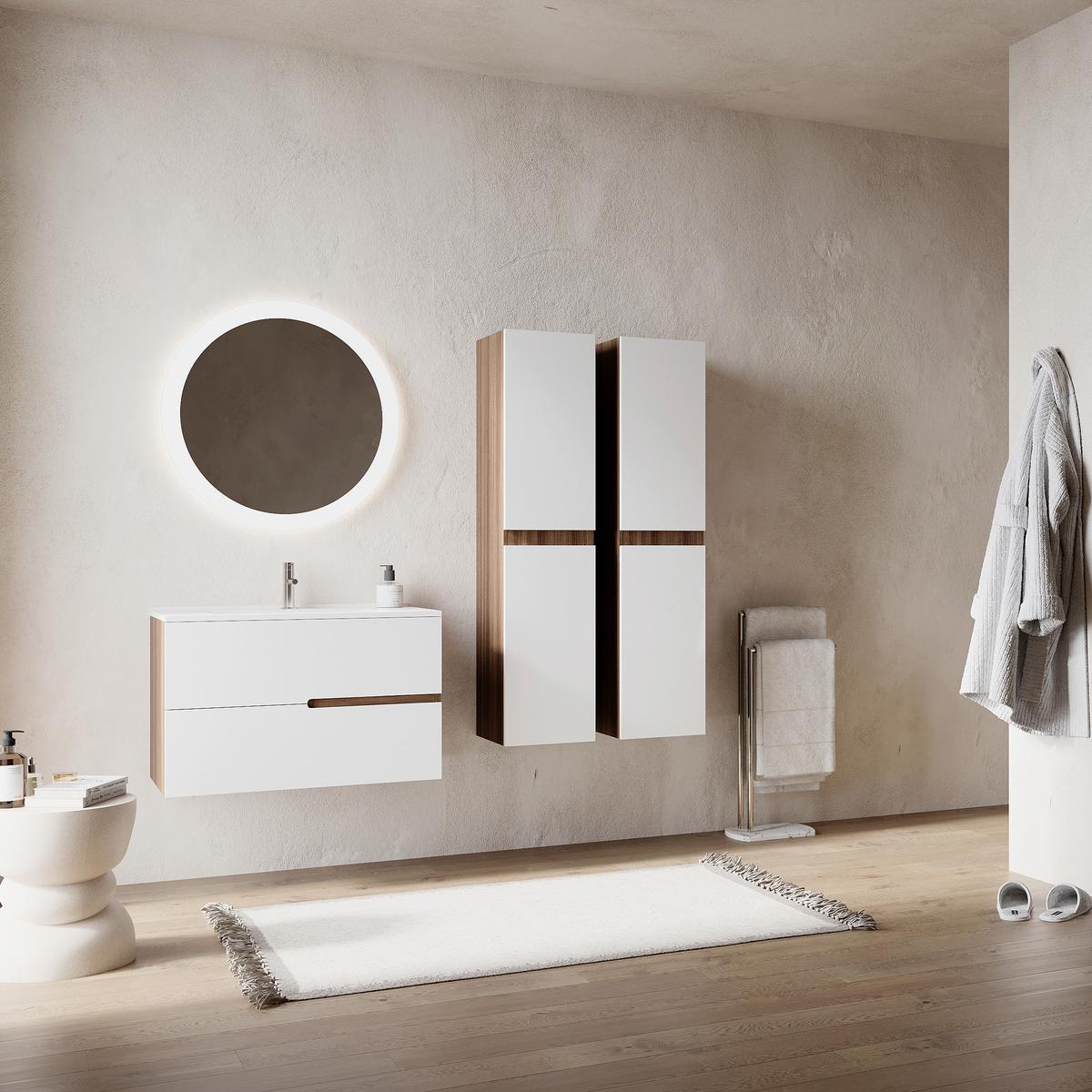 Magasszekrény Eva - diószínű/magasfényű fehér, Konventionell, faalapú anyag (31.5/130/33.1cm)