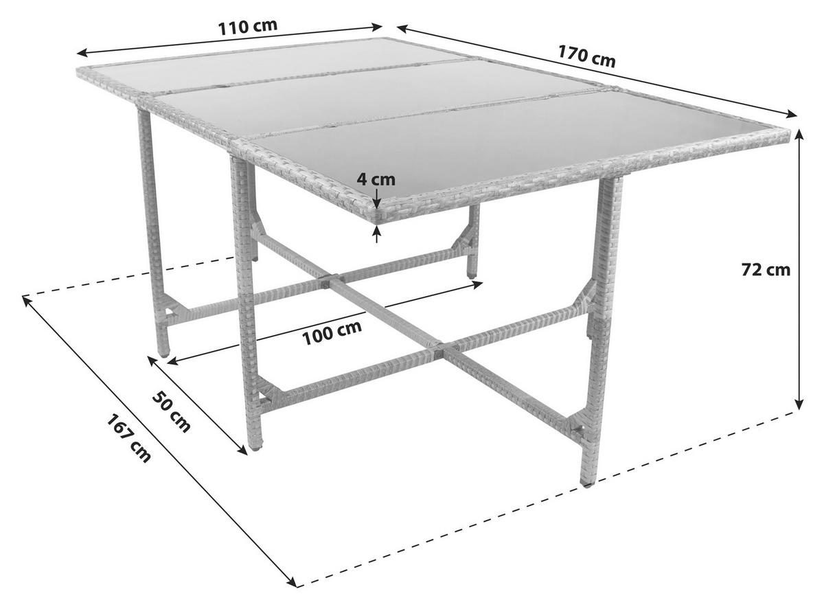 Gartentisch Klappbar Raloso Metall/Kunststoff/Glas L 170cm - Grau, MODERN, Glas/Kunststoff (170/110/72cm) - Ambia Garden