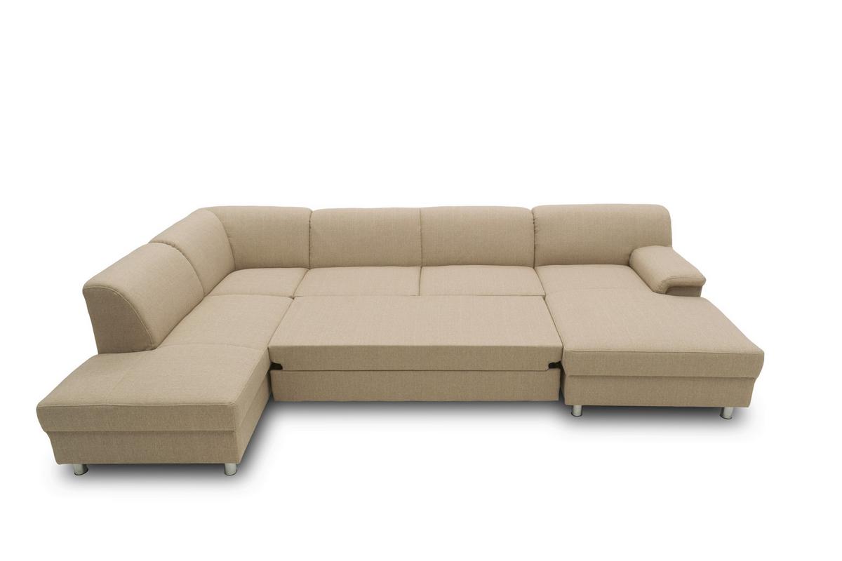 Wohnlandschaft Jamie Mit Schlaffunktion Beige - Chromfarben/Beige, KONVENTIONELL, Textil (195/308/150cm) - MID.YOU