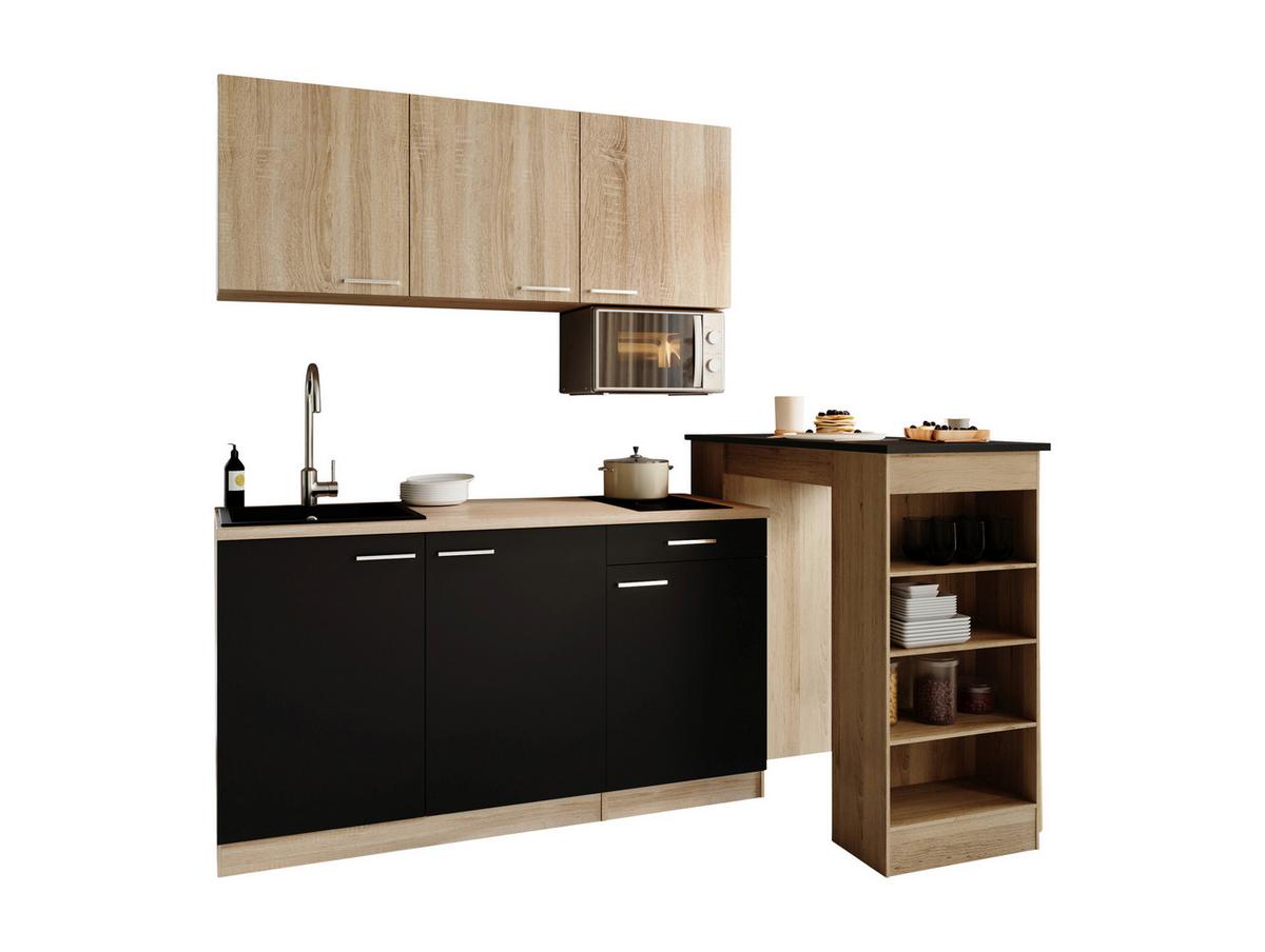Miniküche Ingrid Schwarz/Eichefarben B: 150cm - Eichefarben/Schwarz, Design, Holzwerkstoff (150cm) - Respekta