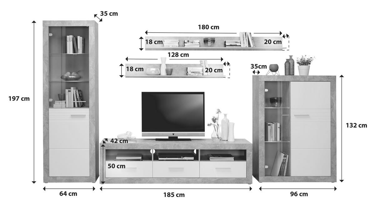 Odporúčaná kombinácia MALTA - BETON 7 - sivá/biela, Modern, kompozitné drevo/plast (345/197/42cm)