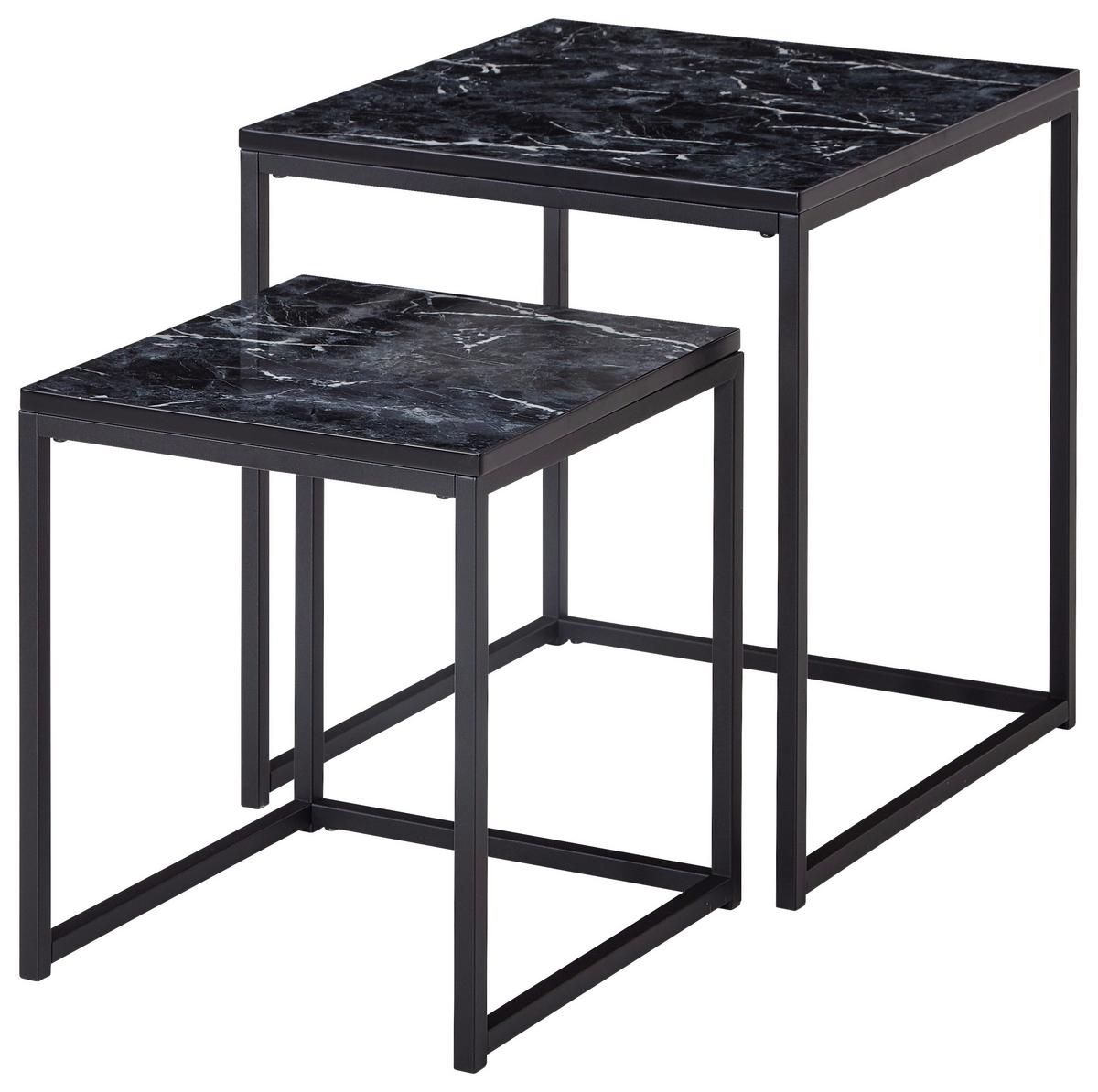 Beistelltisch 2er-set In Marmoroptik, Schwarz - Schwarz, KONVENTIONELL, Holzwerkstoff/Metall (45/45/50cm) - MID.YOU