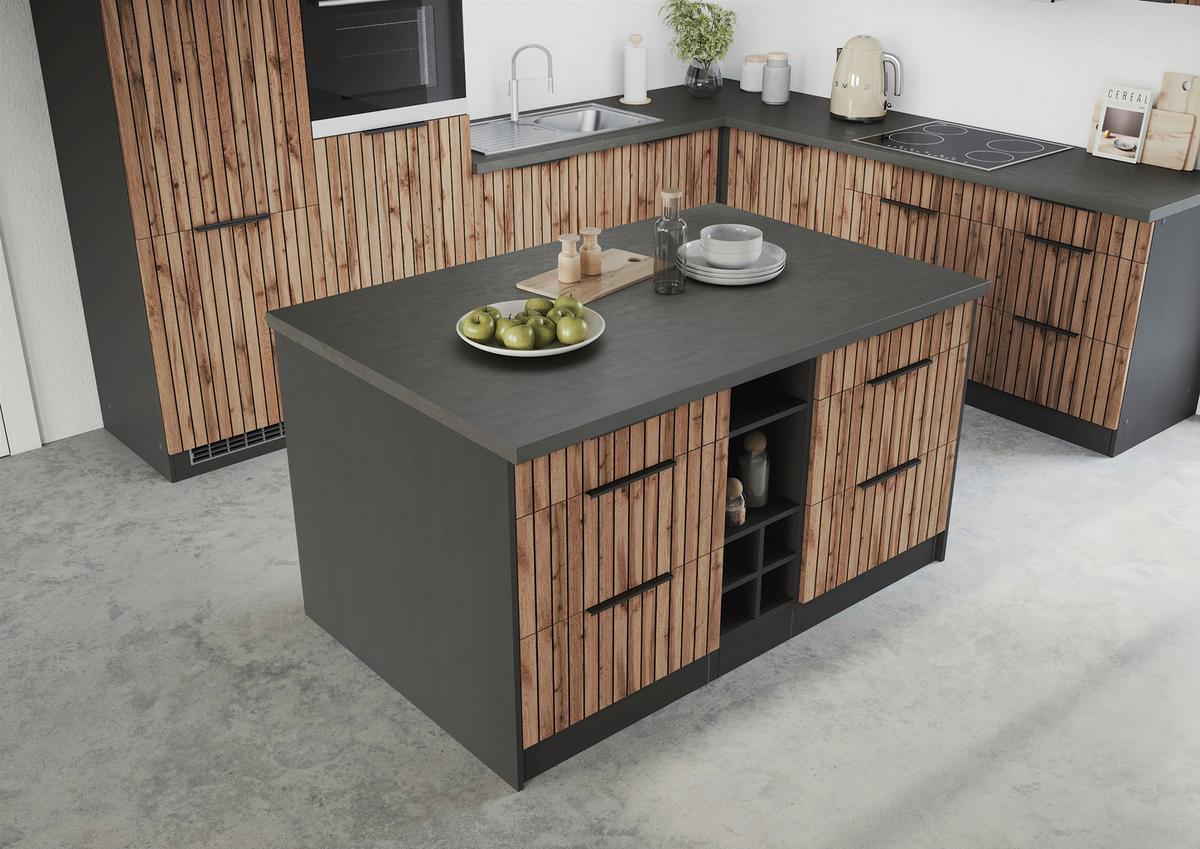 Kücheninsel Liverpool Graphit, Eiche Dekor B: 153 cm - Schieferfarben/Eiche Wotan, Basics, Holzwerkstoff (153/86/101cm) - Held