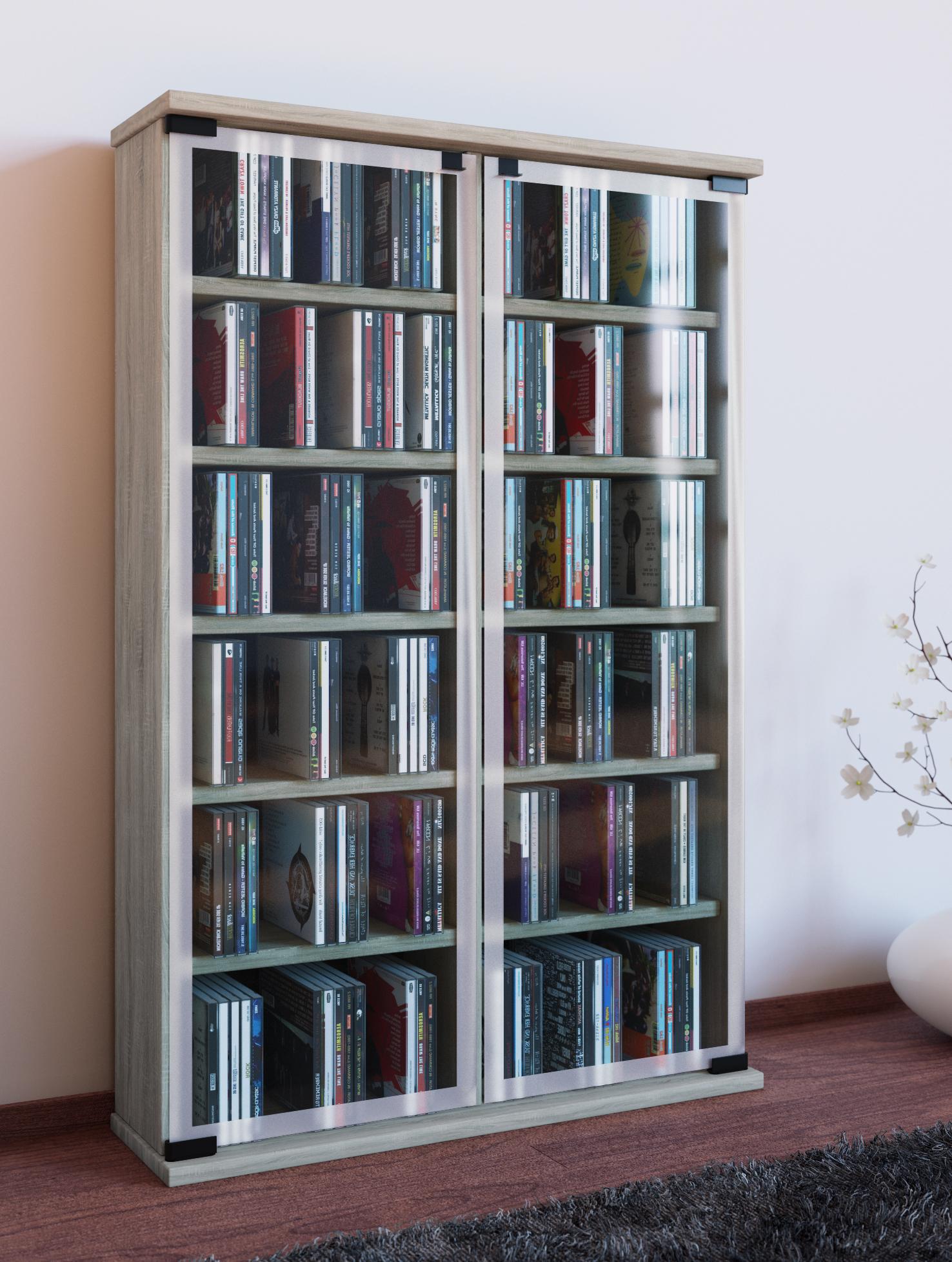 Regál na CD Galerie š: 60 cm dub sonoma - farba duba, Konventionell, kompozitné drevo/sklo (60/92/18cm) - MID.YOU