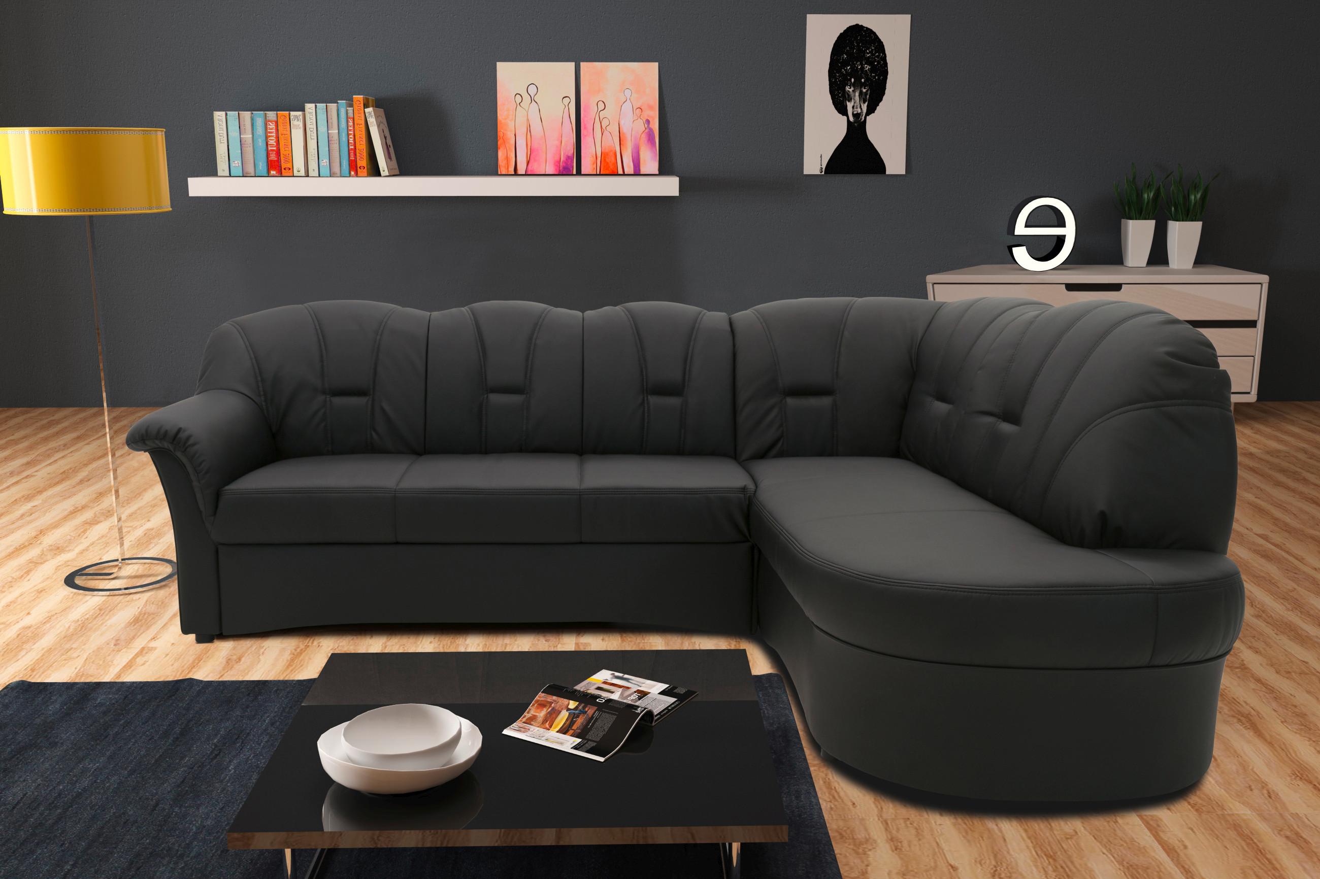 Ecksofa Mit Schlaffunktion Papenburg Schwarz Lederlook - Schwarz, KONVENTIONELL, Textil (243/180cm) - MID.YOU