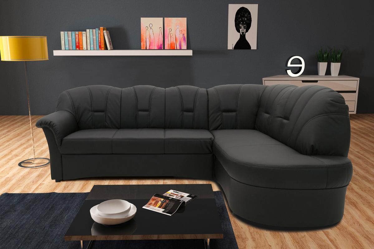 Ecksofa Mit Schlaffunktion Papenburg Schwarz Lederlook - Schwarz, KONVENTIONELL, Textil (243/180cm) - MID.YOU