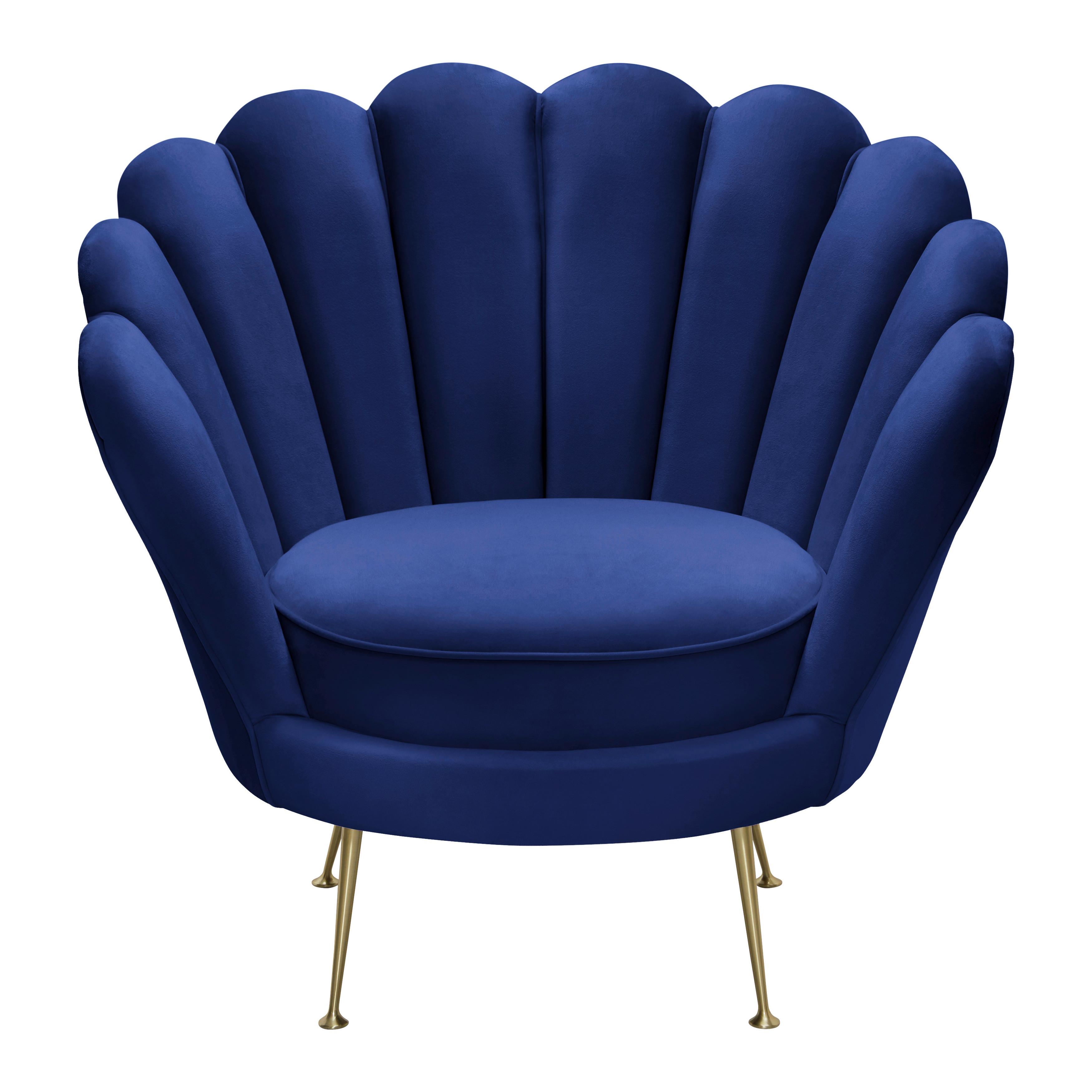 Kreslo Jellina Tmavá Modrá - zlatá/tmavomodrá, Moderný, kov/drevo (88/80/83cm) - Bessagi Home