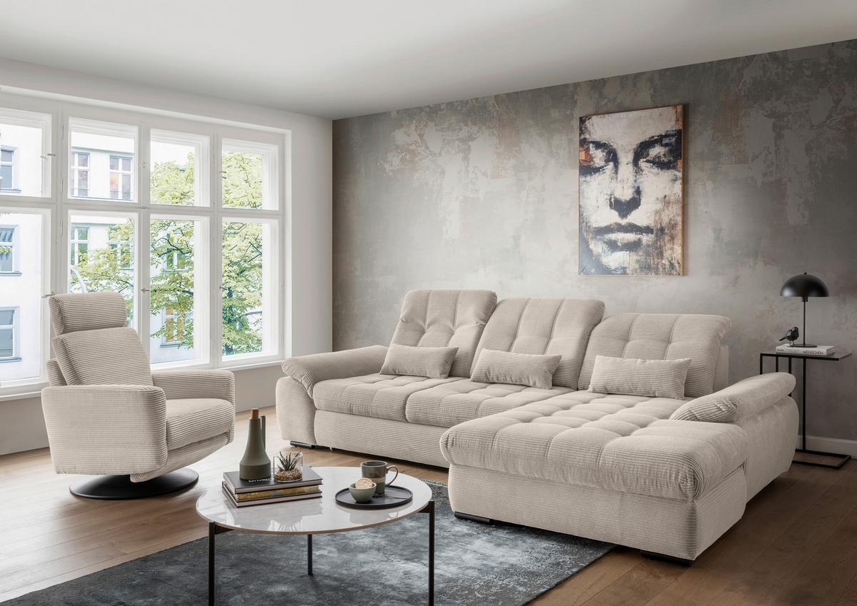Ecksofa Mit Bettkasten Rigatti Beige S: 314x184 Cm - Beige/Schwarz, MODERN, Textil (314/184cm) - Livetastic