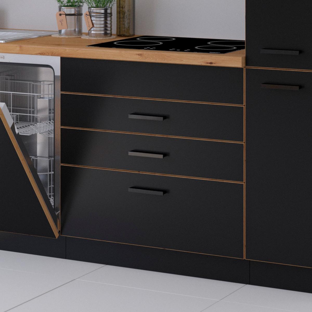 Küchenzeile Blacky Ohne Geräte 280 Cm Schwarz Modern - Schwarz/Eiche Artisan, Design, Holzwerkstoff (280cm) - P & B