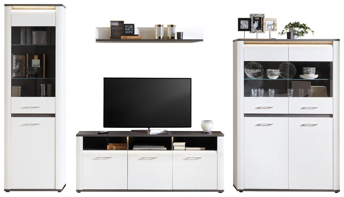 Wohnkombination Modern 4 Tlg. Mit Led Alassio 1, Weiß - MODERN (327/200/40,5cm) - Luca Bessoni