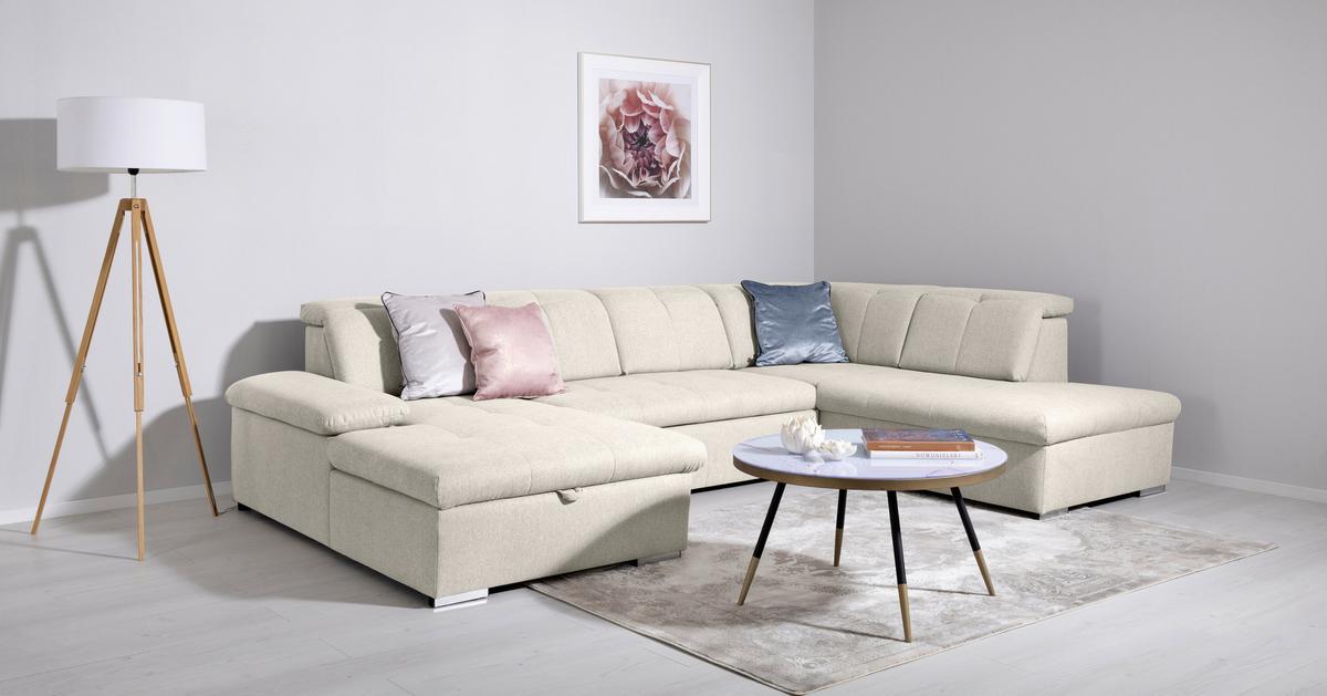 Wohnlandschaft Ramzes Beige U: 173x328x215 cm - Beige/Grau, Design, Textil (173/328/215cm) - MID.YOU