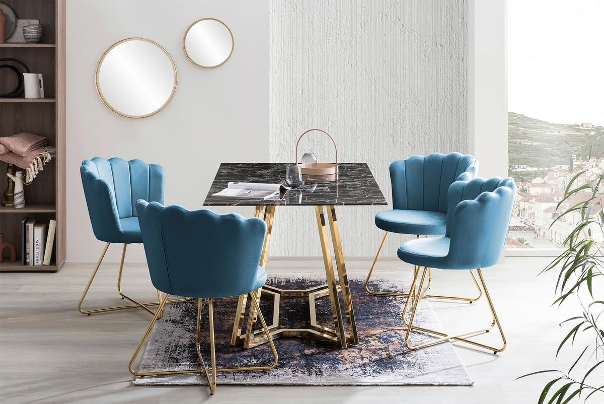 Stuhl-set Blau B: 69,5 Cm - Blau/Goldfarben, MODERN, Textil/Metall (69,5/85/66cm) - Livetastic