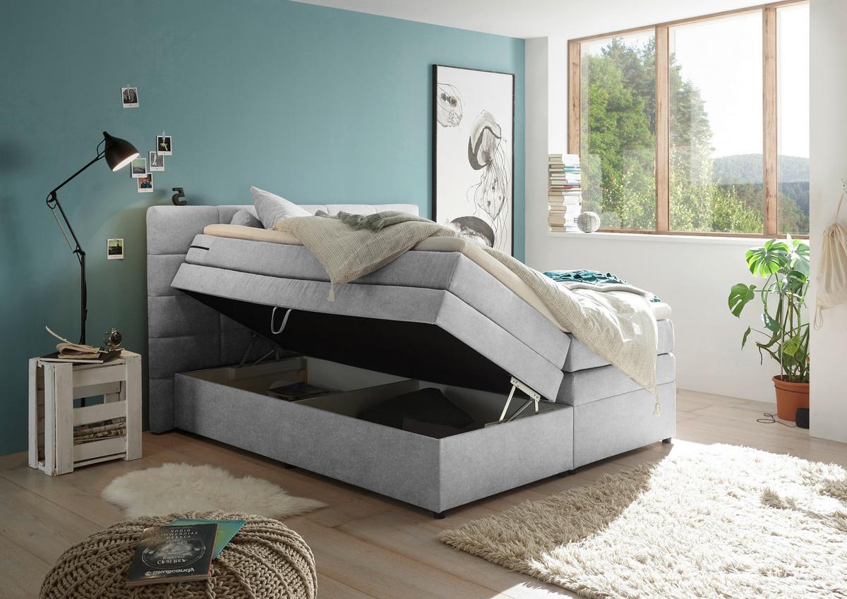 Boxspringbett Mit Topper & Bettkasten 180x200 Tacoma 3 - Silberfarben, KONVENTIONELL, Kunststoff/Textil (180/200cm) - MID.YOU