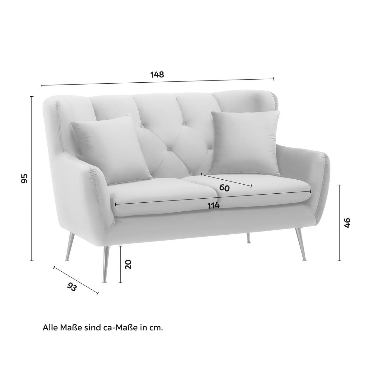 Sametová pohovka LINUS světlešedá - světle šedá/barvy zlata, Moderní, kov/dřevo (148/95/93cm) - Bessagi Home