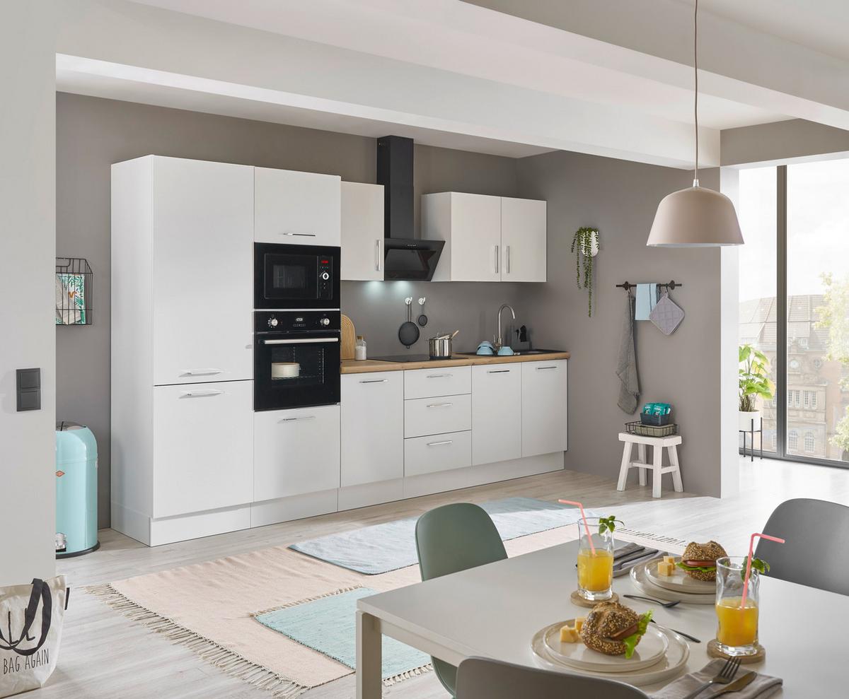 Küchenblock Turin Weiß/Eiche Dekor B: 330 cm - Weiß/Eiche Artisan, Basics, Holzwerkstoff (330cm) - MID.YOU