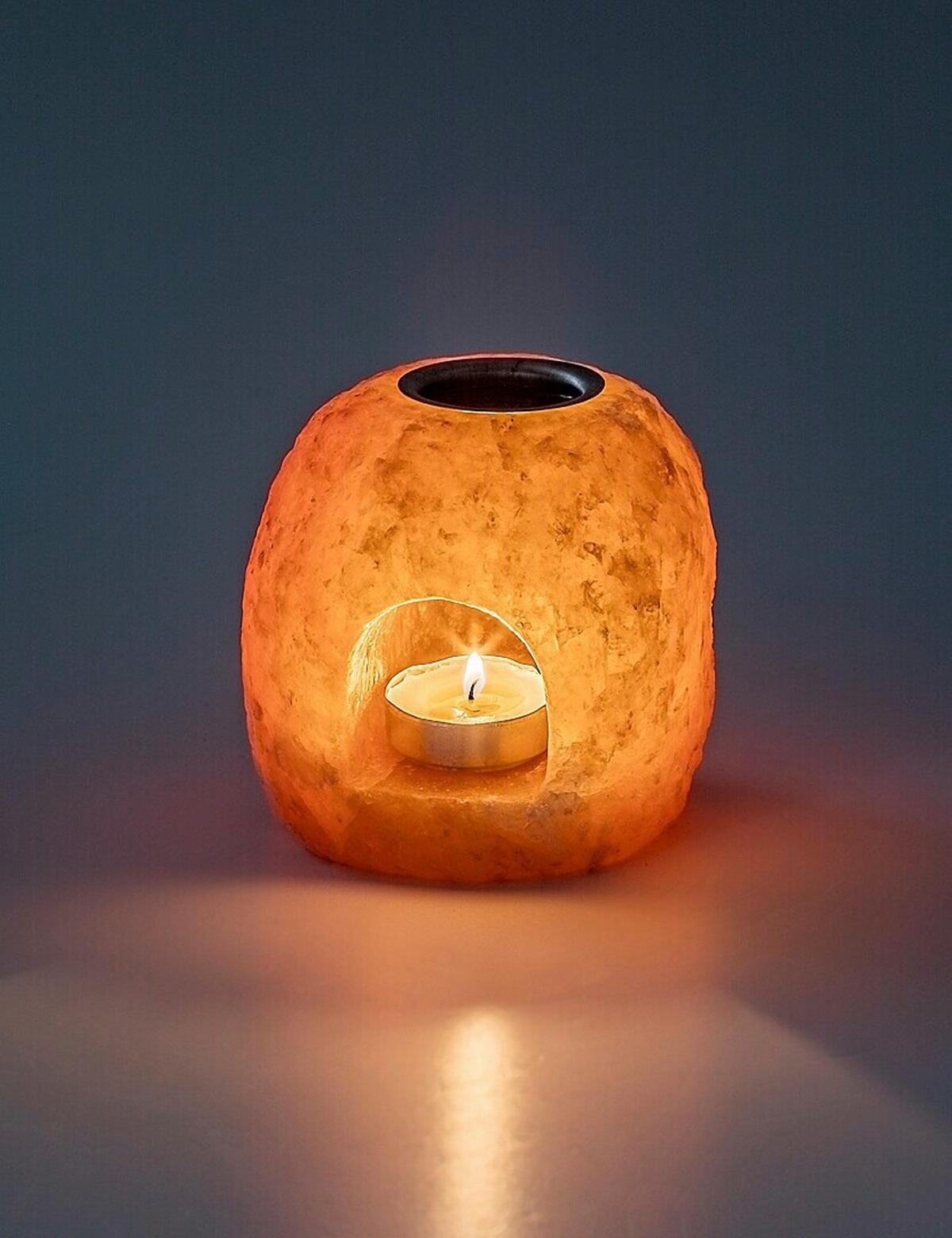 Stojan na svíčky SALTOR - oranžová, Natur, kámen (11/11cm)