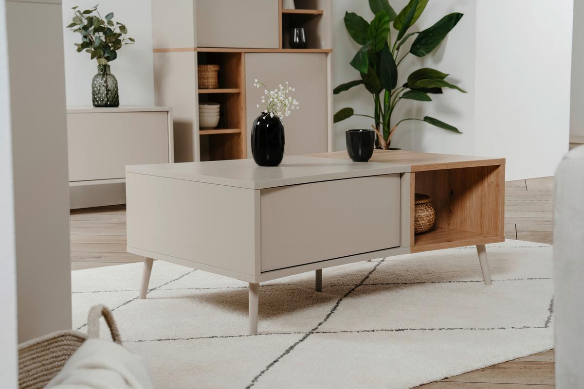 Couchtisch Sinop Sandfarben /Eiche Artisan Dekor L: 94cm - Sandfarben/Eiche Artisan, Design, Holzwerkstoff/Kunststoff (94/60/40cm) - MID.YOU