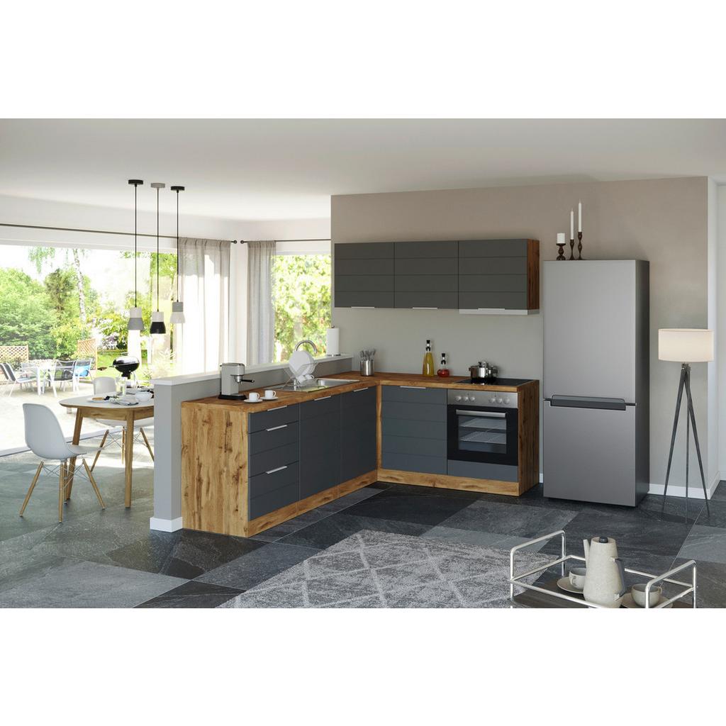Eckküche Florenz ohne Geräte 240x180 cm Grau/Eichefarben