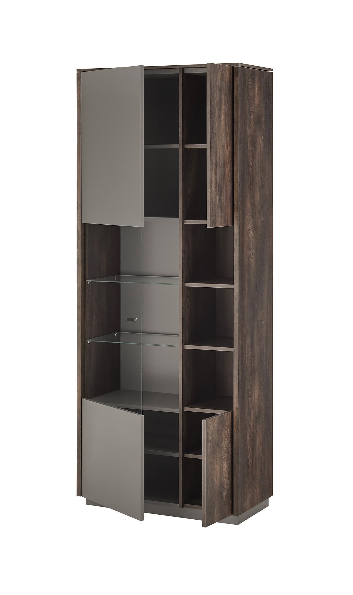 Vitrine Largo Anthrazit/Eichefarben B: 80 cm - Eichefarben/Anthrazit, Design, Glas/Holzwerkstoff (80/200/40cm) - MID.YOU