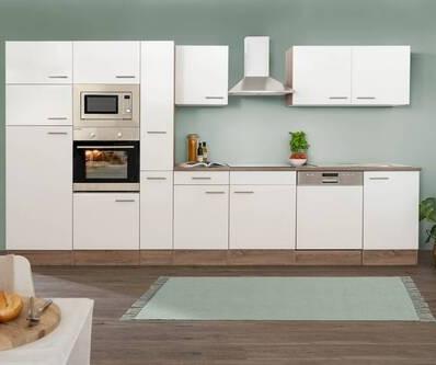Küchenzeile mit Geräten B: 370 cm Weiß/Eiche Dekor - Eichefarben/Weiß, MODERN, Holzwerkstoff (370cm) - Respekta