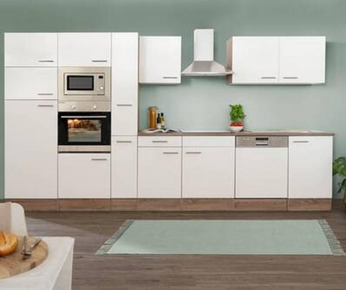 Küchenzeile mit Geräten B: 370 cm Weiß/Eiche Dekor - Eichefarben/Weiß, MODERN, Holzwerkstoff (370cm) - Respekta