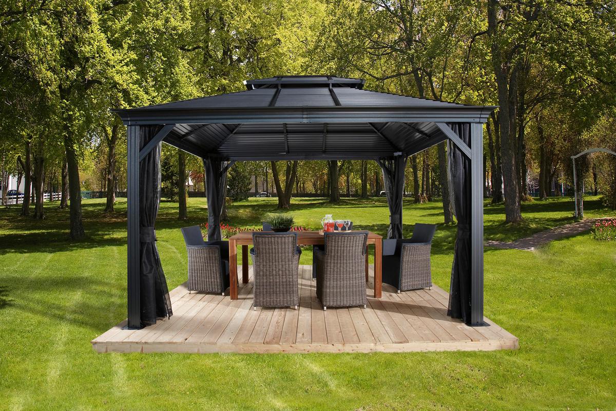 Pavillon Mykonos 425x299 Cm Sturmfest Gartenpavillon - Anthrazit, Basics, Metall (425/292/299cm)