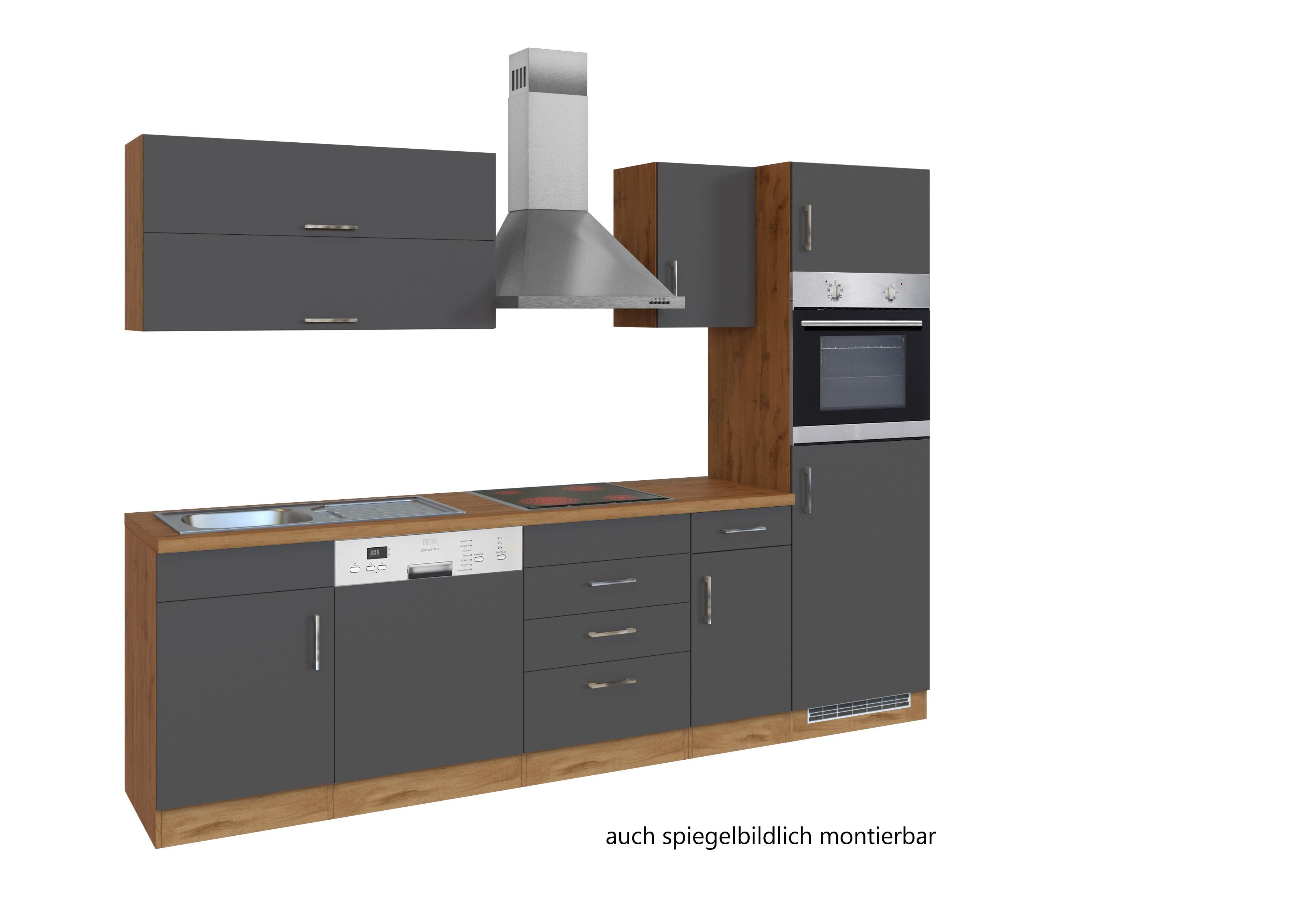 Küchenzeile Sorrento Mit Geräten B: 270 cm Anthrazit - Eichefarben/Anthrazit, MODERN, Holzwerkstoff (270/200/60cm)