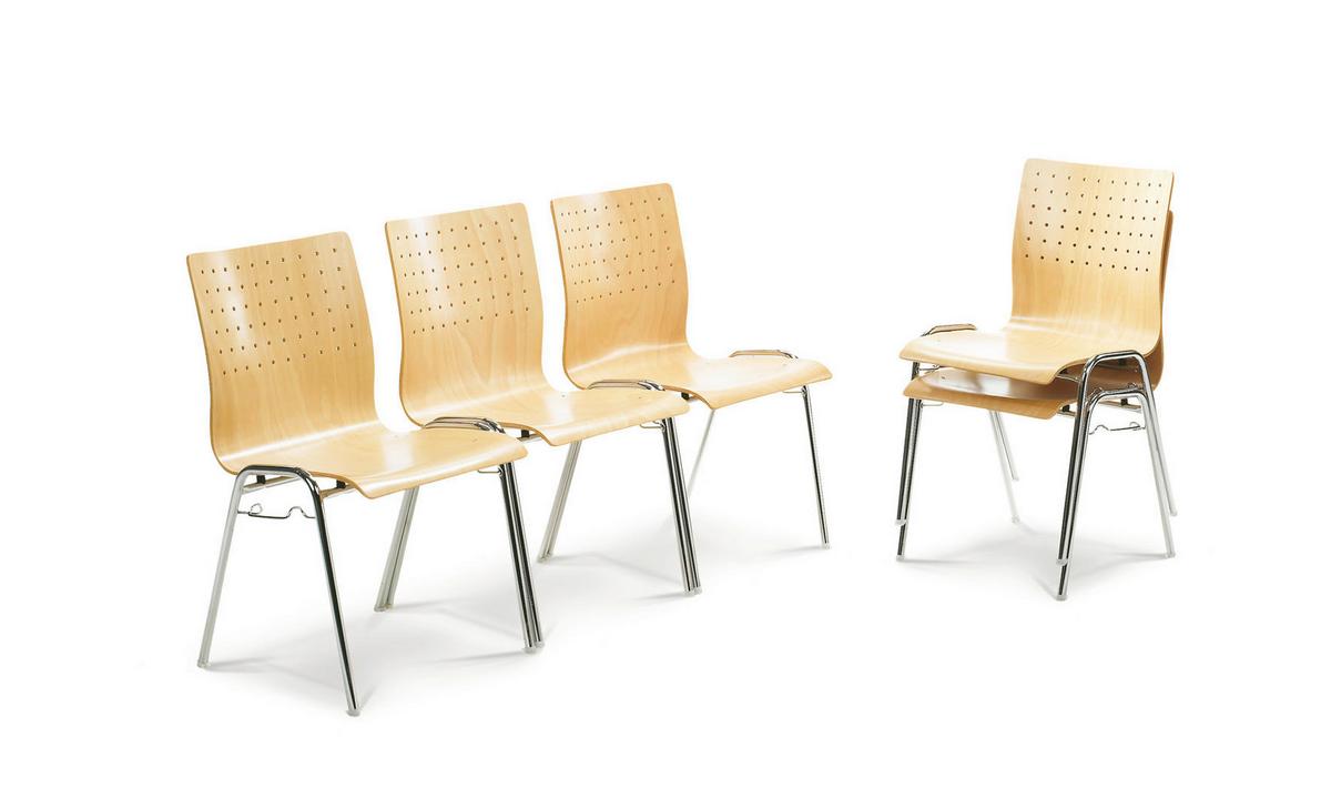 Besucherstuhl My Arcado Stapelbar Buchef. Teilmassiv - Chromfarben/Buchefarben, Basics, Holz/Metall (53/83/54cm) - MID.YOU
