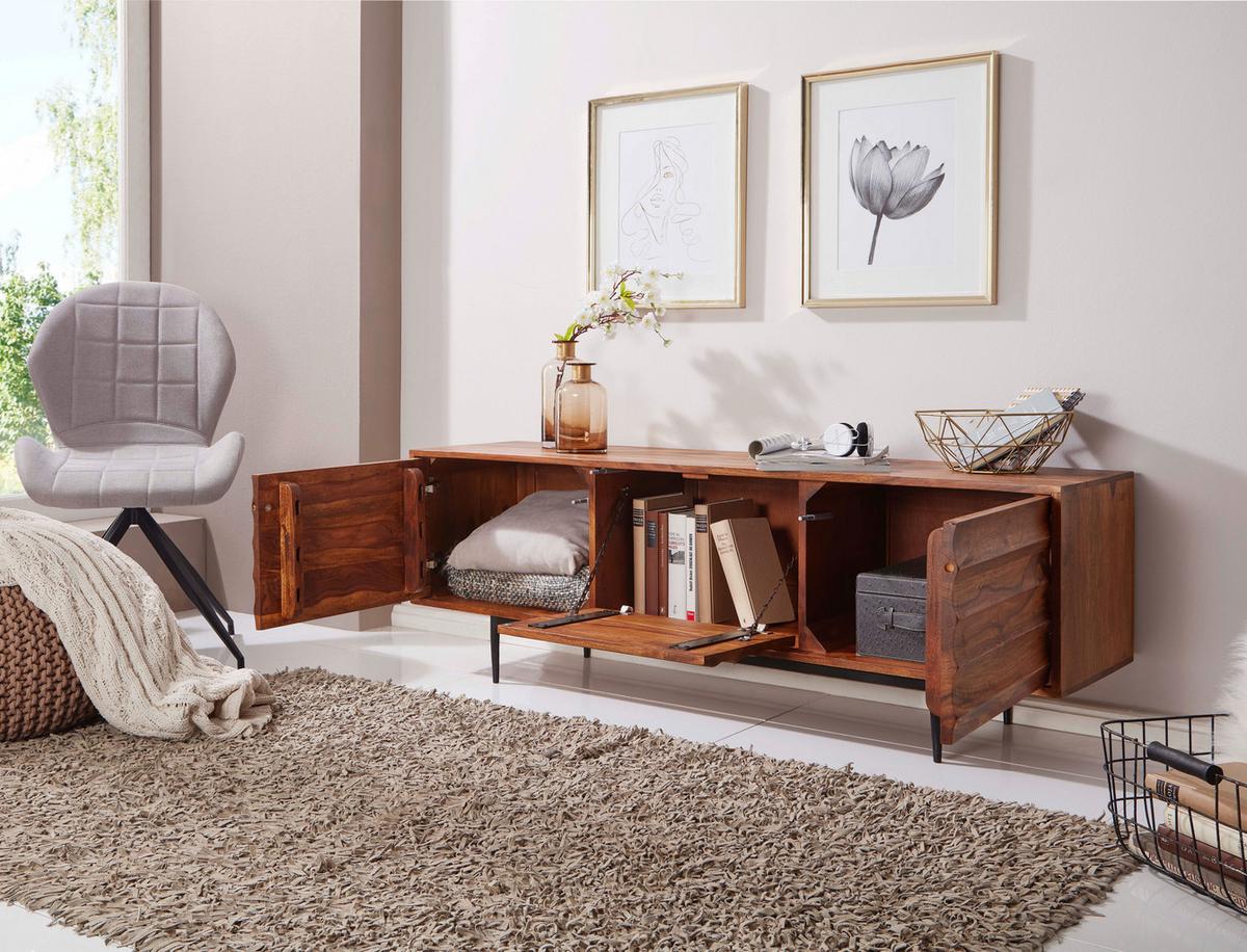 Sideboard Sheesham Sheeshamfarben B: 147 Cm - Sheeshamfarben/Schwarz, Design, Holz (147/50/38cm) - MID.YOU