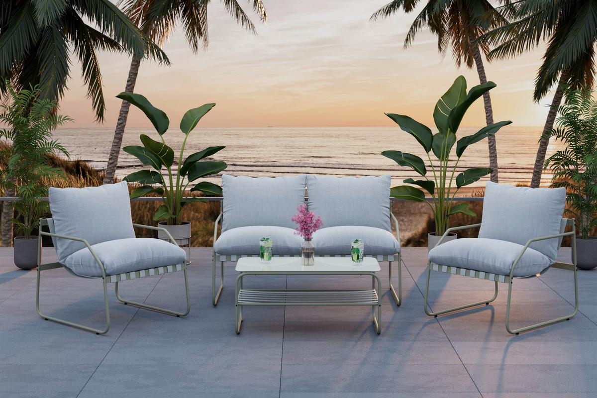 Loungegarnitur Miami - Beige/Grau, MODERN, Glas/Textil (128/62/82cm) - Beldano