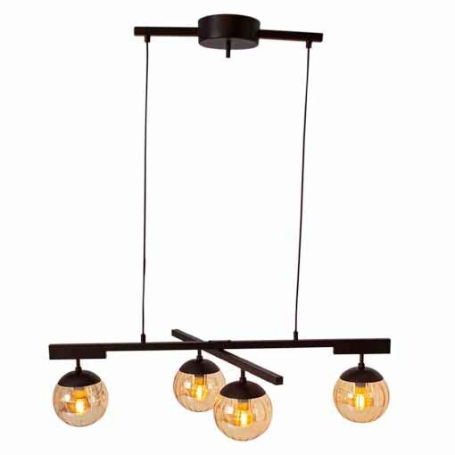 Deckenleuchte Labelle Hl Amber H:150 cm 4-Flammig - Bernsteinfarben/Schwarz, Design, Glas/Metall (90/59,5/150cm) - By Rydéns