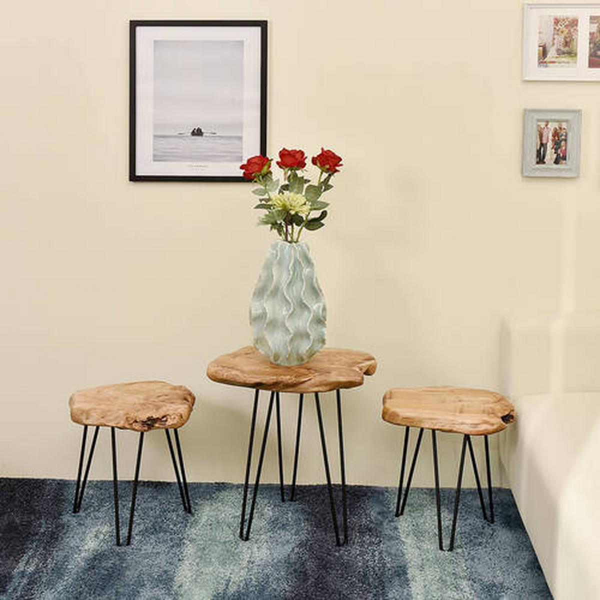 Beistelltisch mit Holzplatte Woody Zedernholz/Schwarz - Naturfarben, Design, Holz/Metall (30/30/40cm) - Kayoom