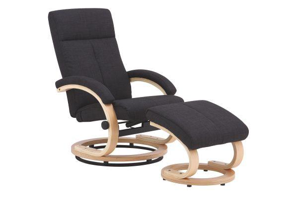 Fernsehsessel mit Fußhocker Niklas Webstoff Dunkelgrau - Dunkelgrau/Naturfarben, MODERN, Holz/Textil (66/98-86/80-110cm) - Ondega