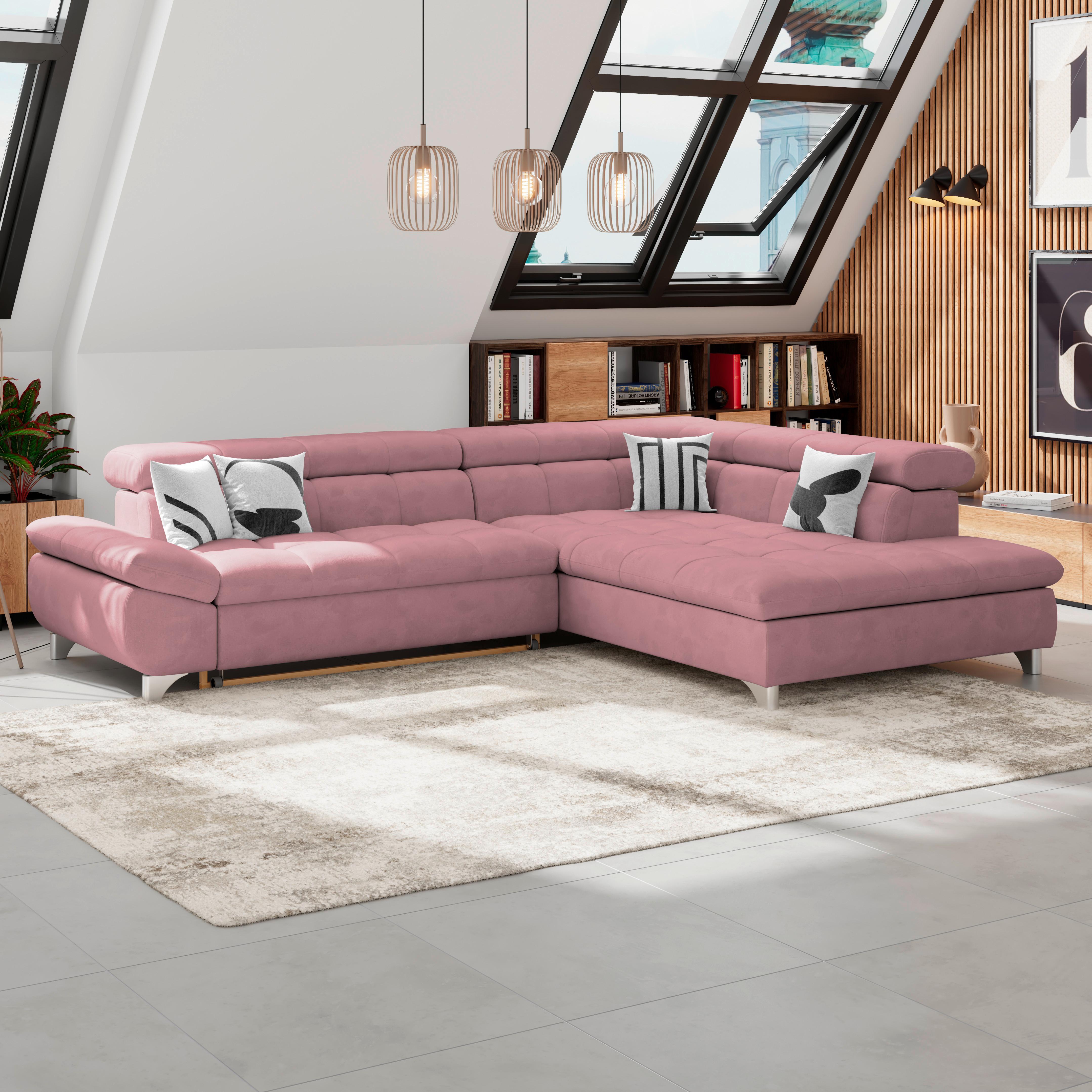 Ecksofa Gemini Rosa, B: 312cm - Chromfarben/Rosa, KONVENTIONELL, Textil (312/234cm)