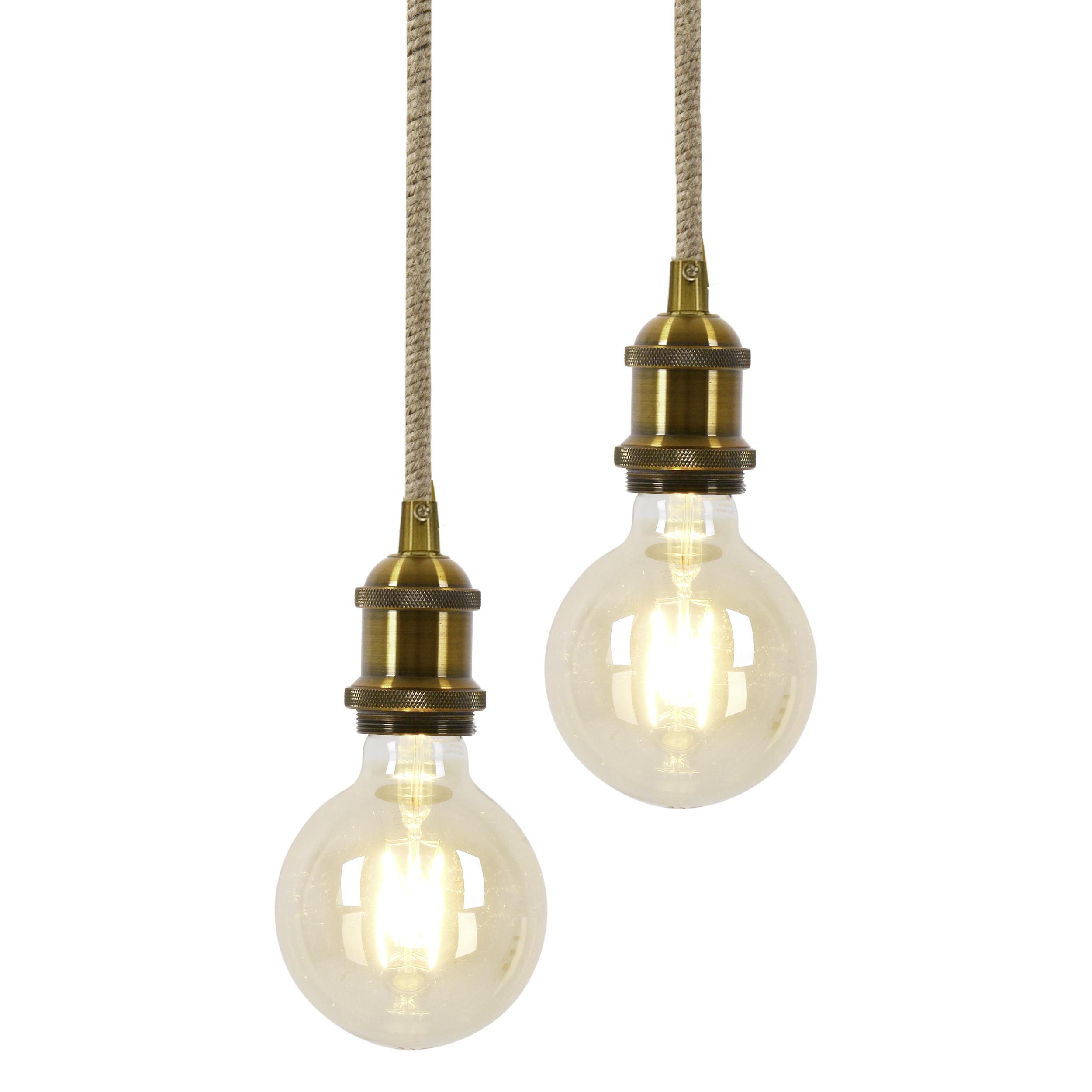 Hängeleuchte H: 90 cm 2-Flammig,metall/Naturmaterial