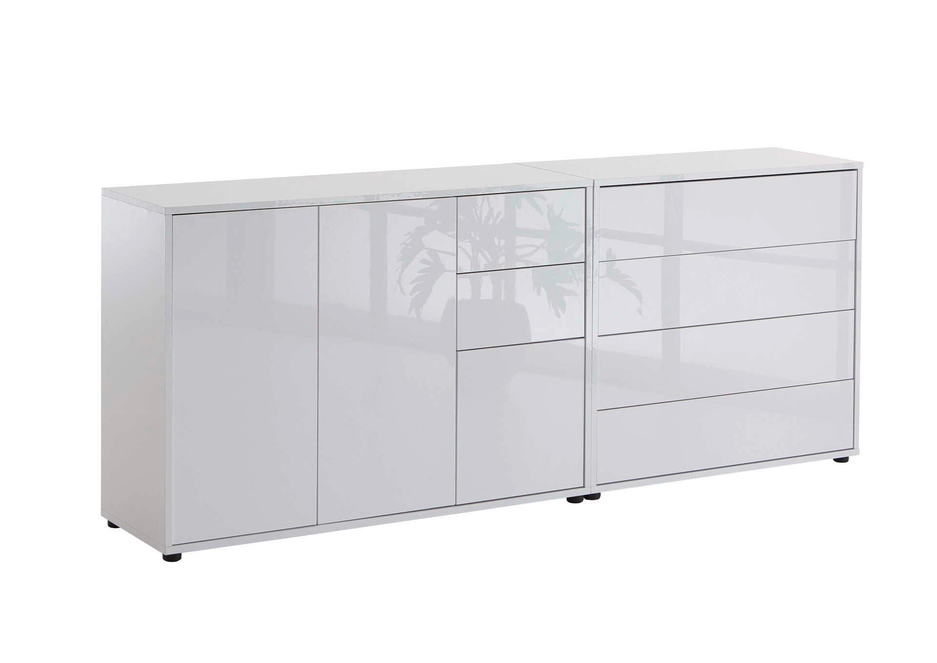 Sideboard Mailand 9 B: 184,5 Cm Weiß - Weiß Hochglanz/Schwarz, MODERN, Holzwerkstoff (184,5/73/33cm) - MID.YOU