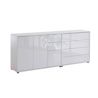 Sideboard Mailand 9 B: 184,5 Cm Weiß - Weiß Hochglanz/Schwarz, MODERN, Holzwerkstoff (184,5/73/33cm) - MID.YOU