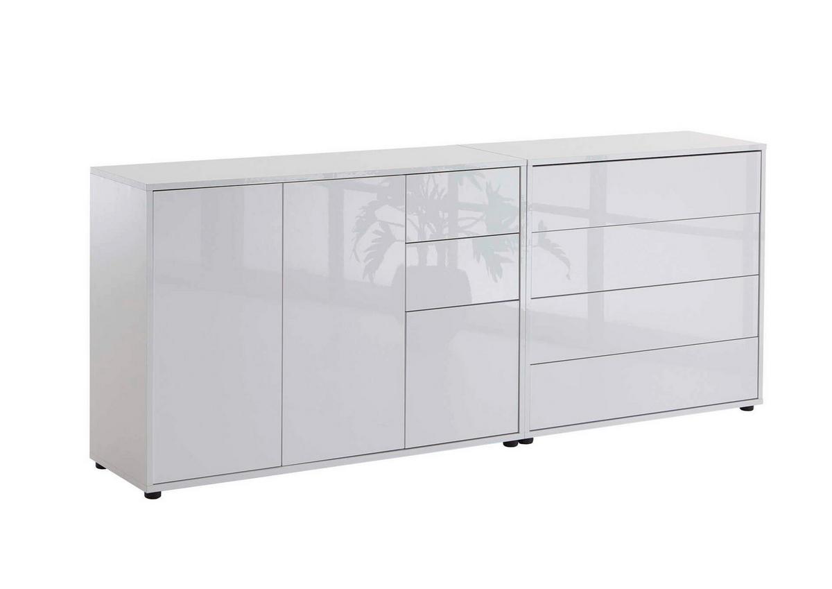 Sideboard Mailand 9 B: 184,5 Cm Weiß - Weiß Hochglanz/Schwarz, MODERN, Holzwerkstoff (184,5/73/33cm) - MID.YOU
