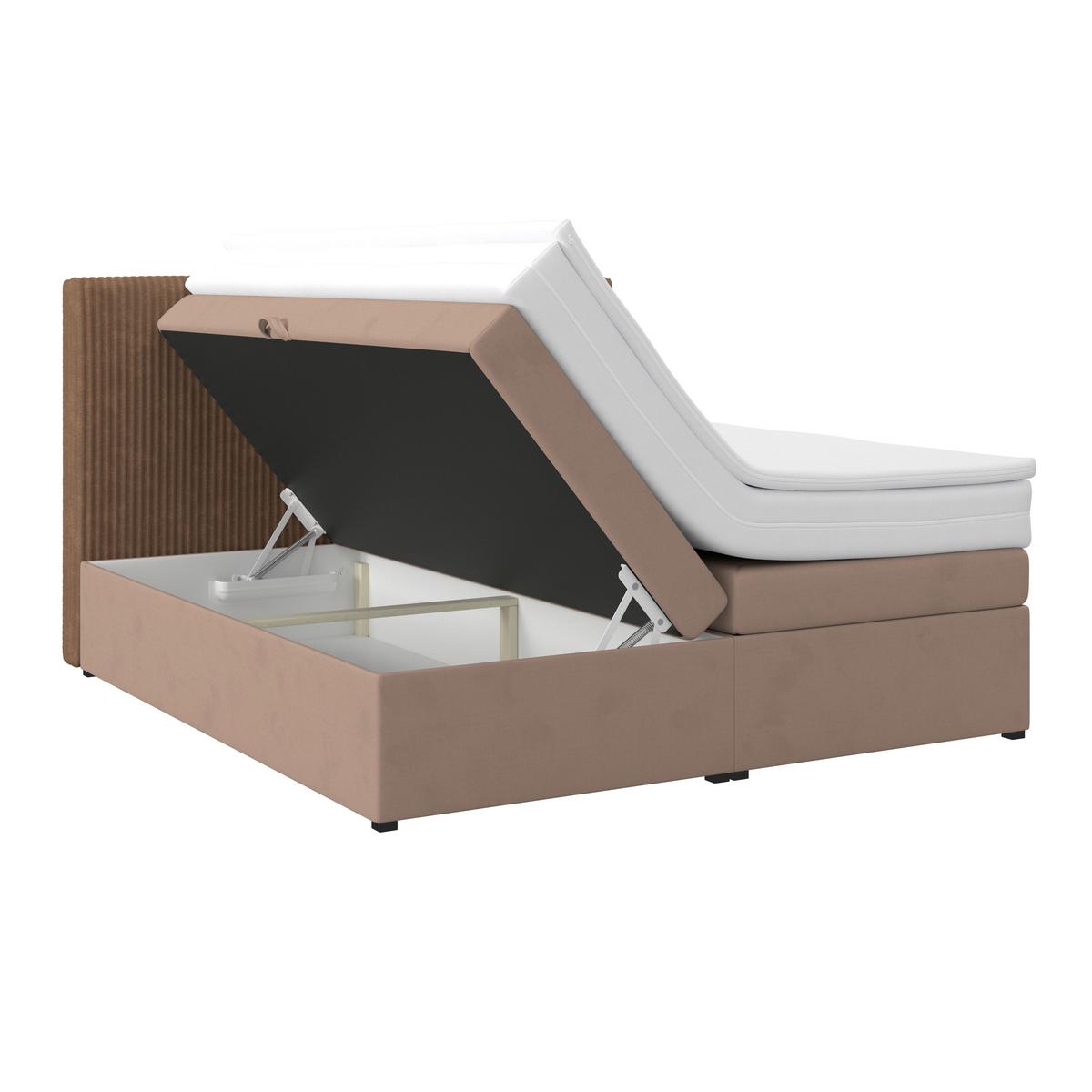 Boxspringbett Mit Topper Mit Bettkasten 180x200 Cm Rossa - Schwarz/Braun, MODERN, Holzwerkstoff/Textil (180/200cm)